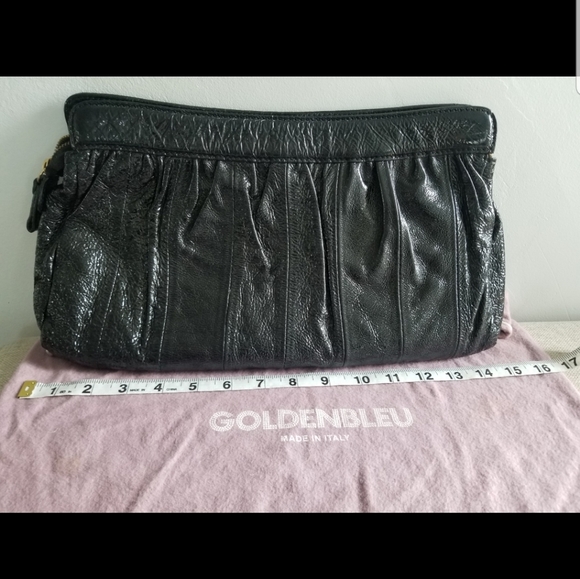 Vintage Y2K Black Patent Leather Clutch Goldenbleu Tiffany Oversized Zippered - Picture 9 of 12